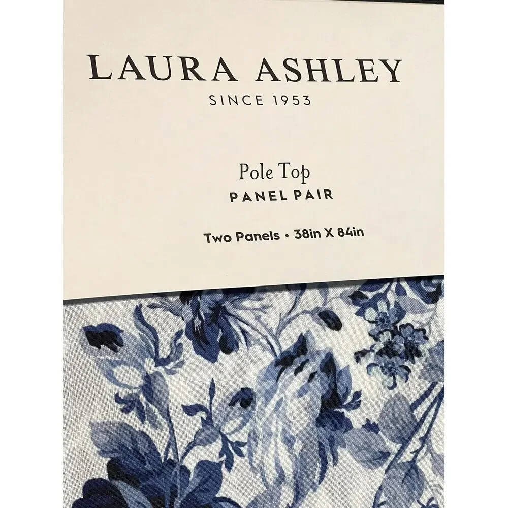 Laura Ashley Floral Blue White Roses Window Curtains 2 Panels 38x84” Joyce